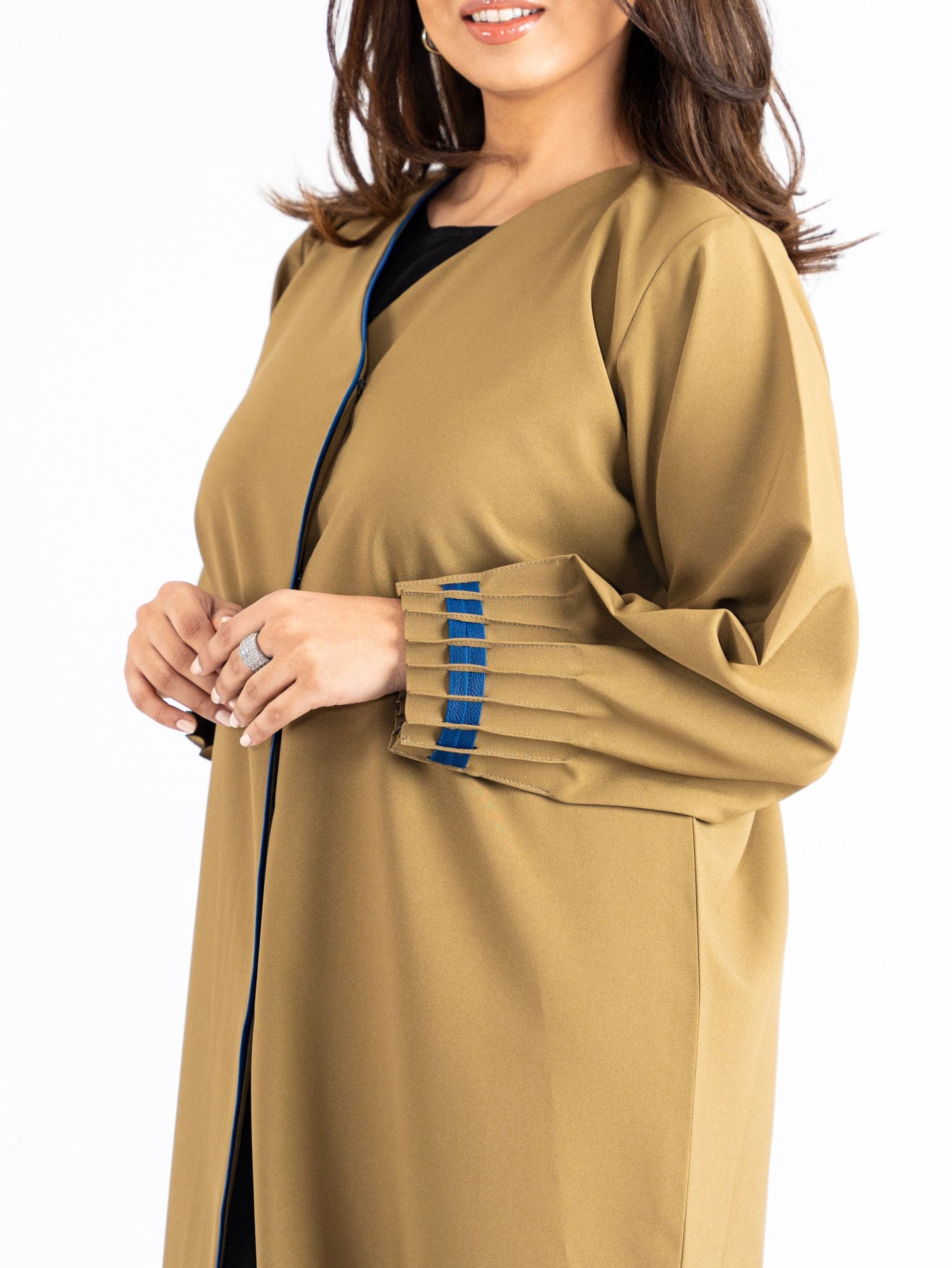 Gold Satin Abaya with Royal blue lace styles