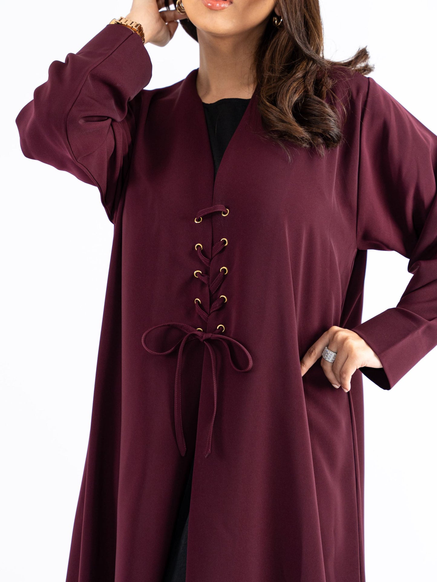 Ruby red Abaya with fancy strings