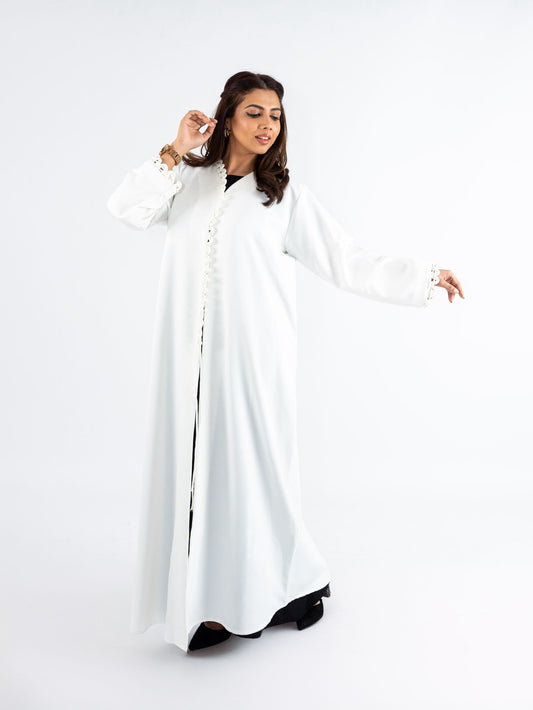 Pearl white Abaya half loop trim design