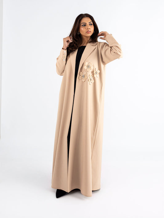 Gold sand color Abaya with 3D petal design
