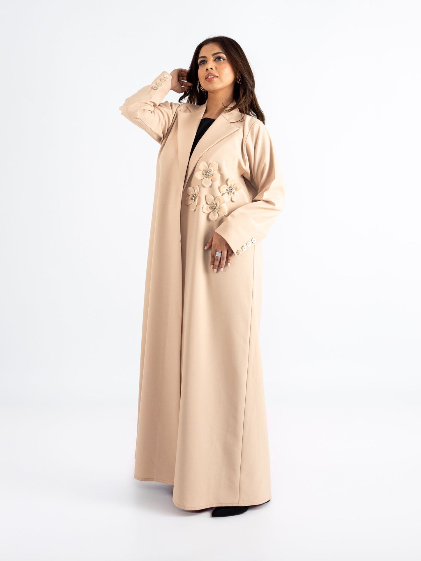 Gold sand color Abaya with 3D petal design