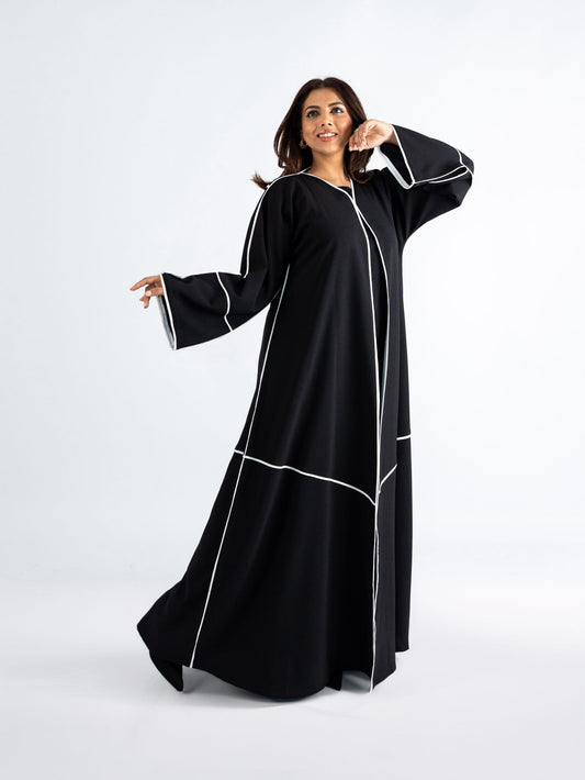 Midnight black Abaya with line design Angelica fabric