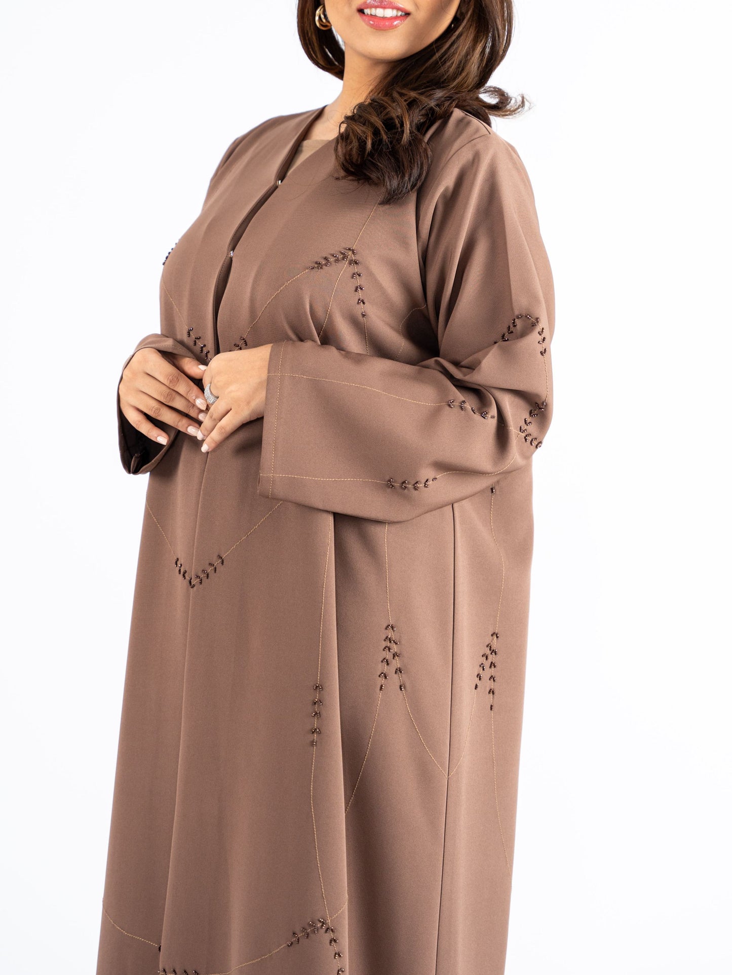 Mocha-coloured embellished Abaya