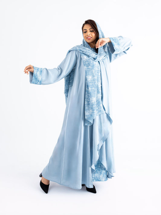 Sky blue Abaya Satin with blue inner