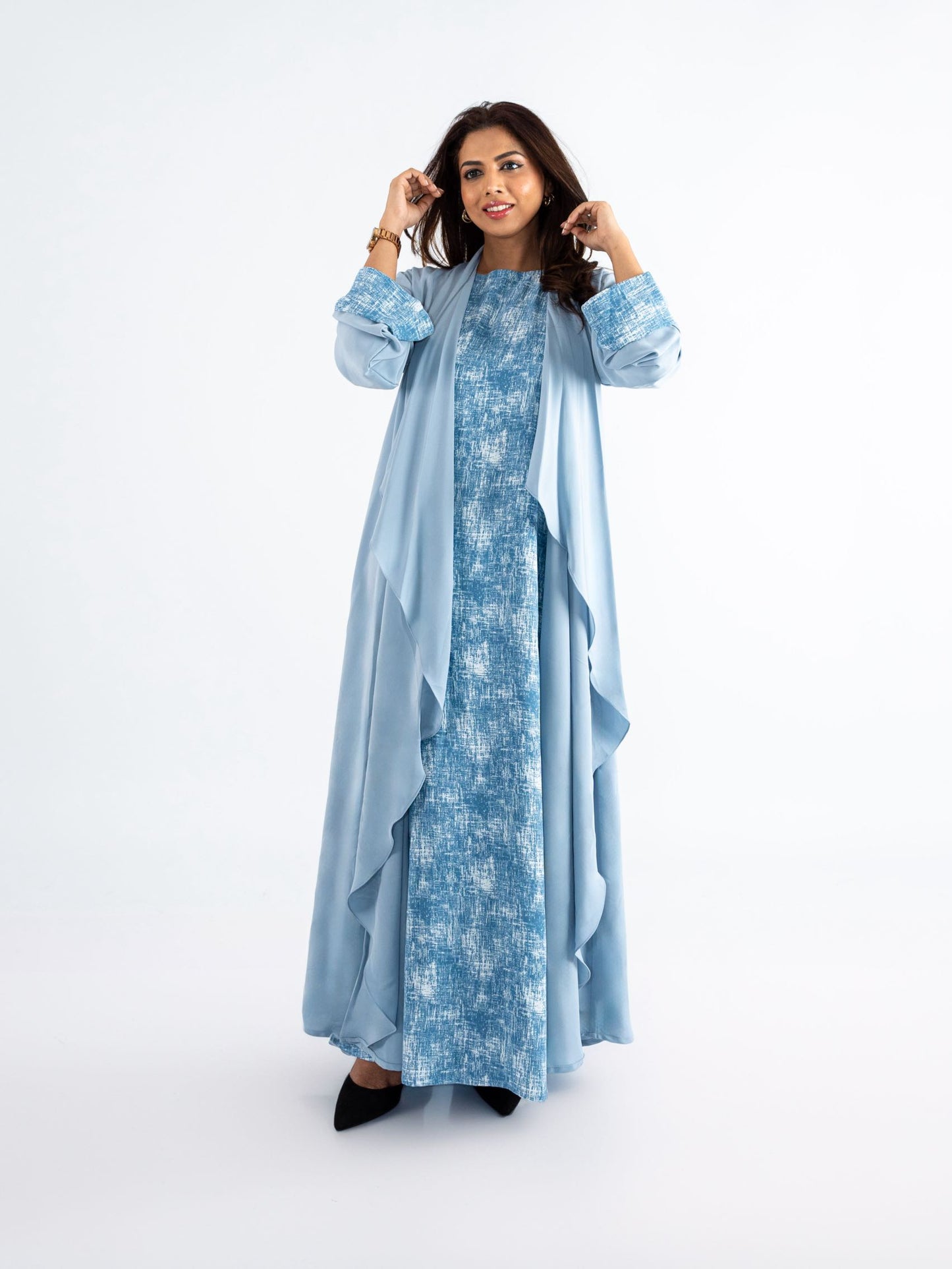 Sky blue Abaya Satin with blue inner