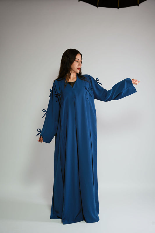 Azure Abaya with fancy ribbon stings