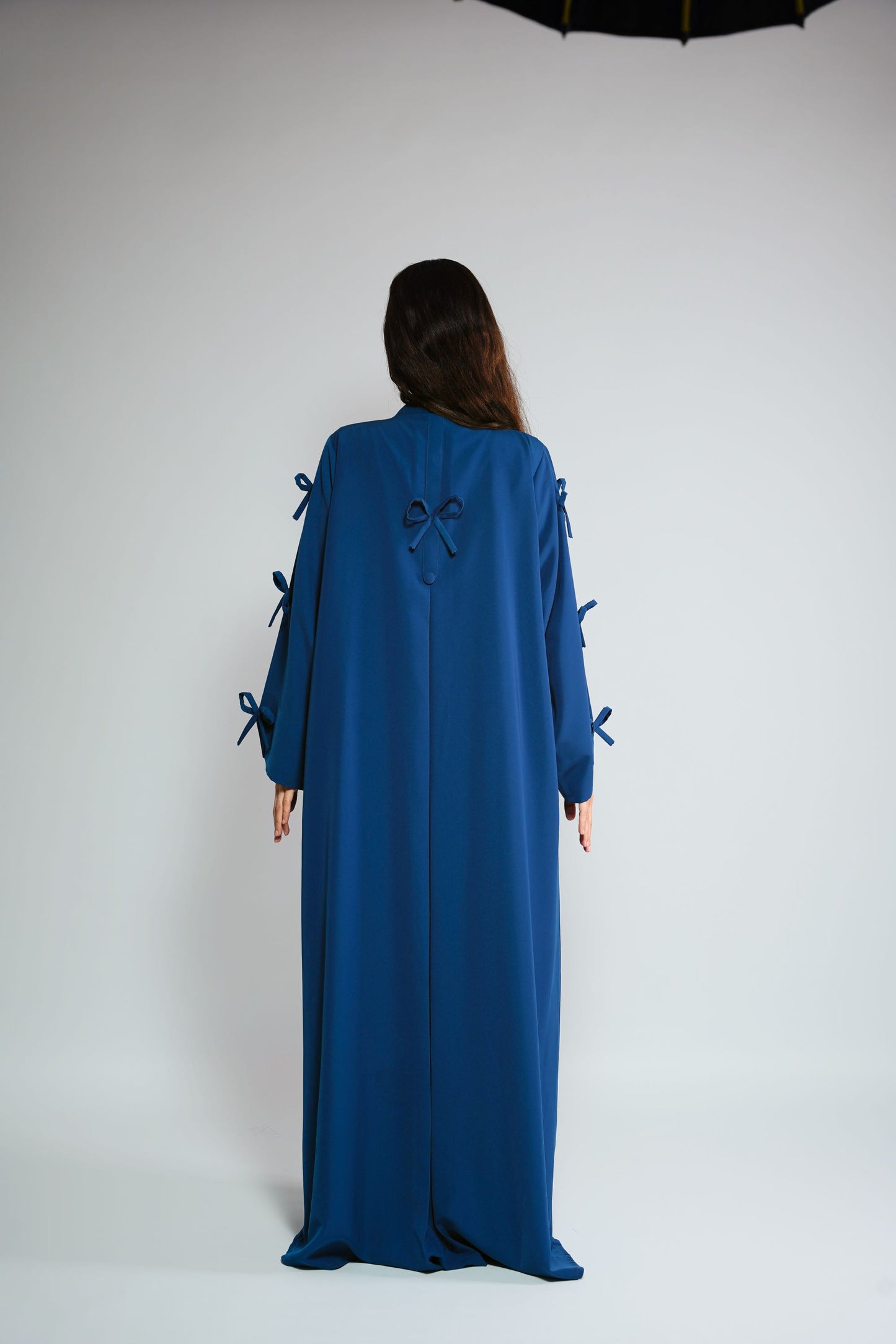 Azure Abaya with fancy ribbon stings