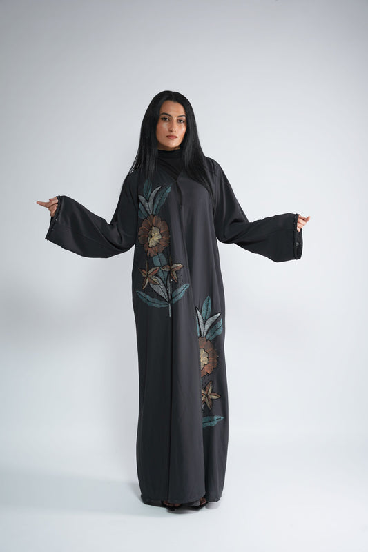 Abaya in Nada fabric with embroidered style