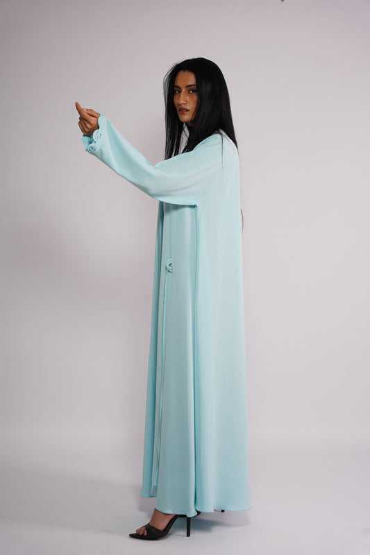 Cyan azure Abaya with hanging strings