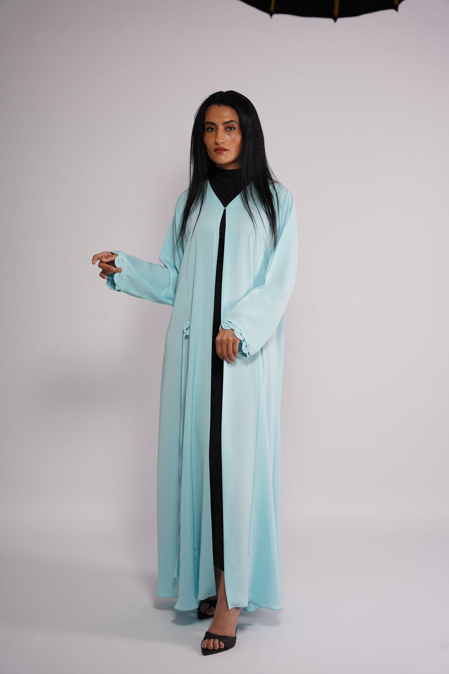 Cyan azure Abaya with hanging strings