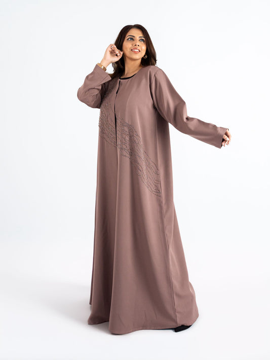 Cocoa brown art crystal lined Abaya