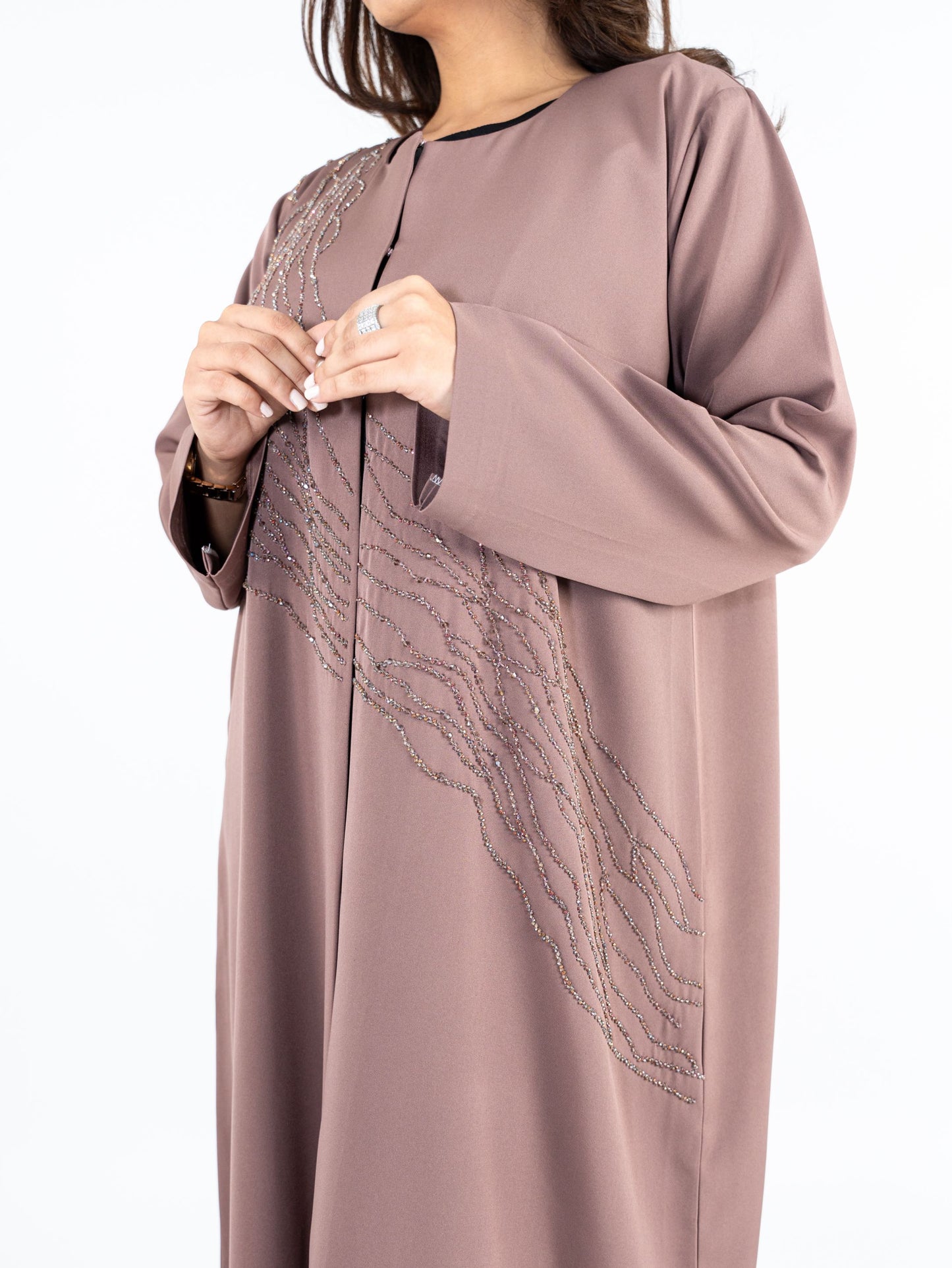 Cocoa brown art crystal lined Abaya