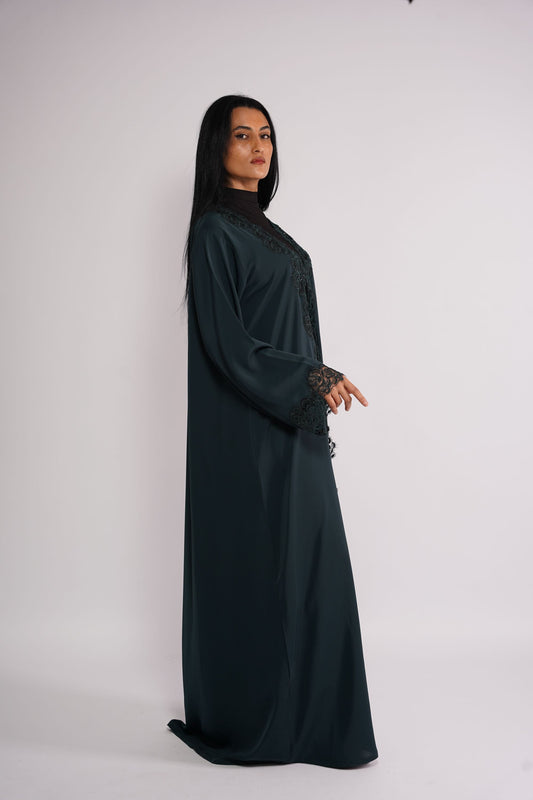 Laced Rose Abaya with rose trimmings