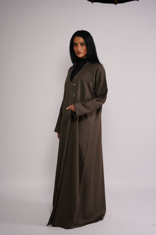 Abaya with front lapel in dusky gold