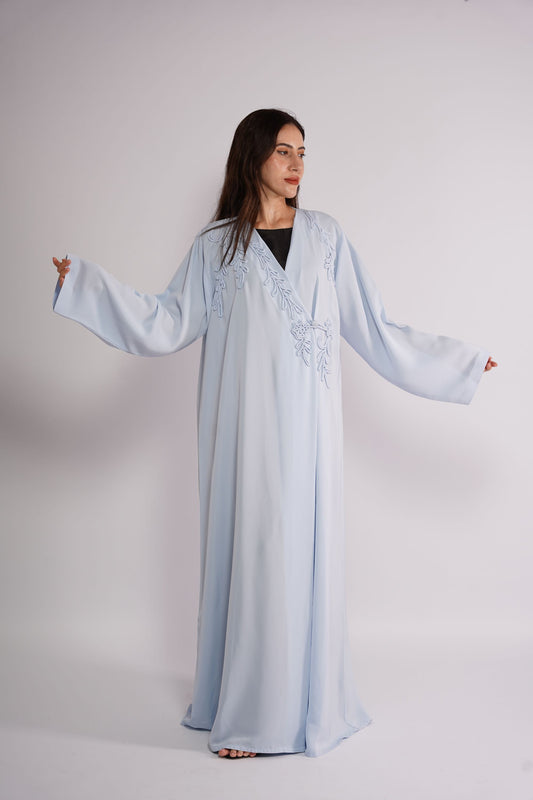 Abaya with floral applique beadwork