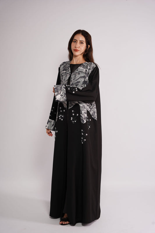 Abaya in Jacquard with crepe combined art stones