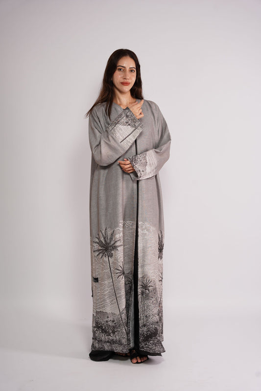 Abaya themed on tropical murals linen fabric