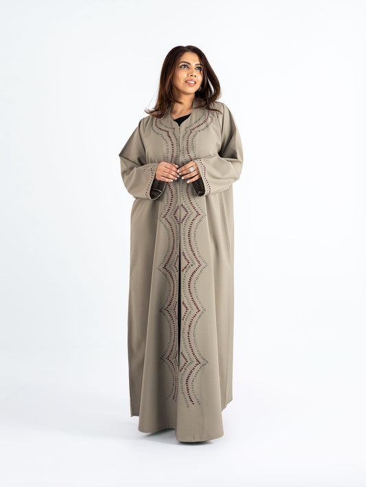 Mocha colored thread patterned Abaya