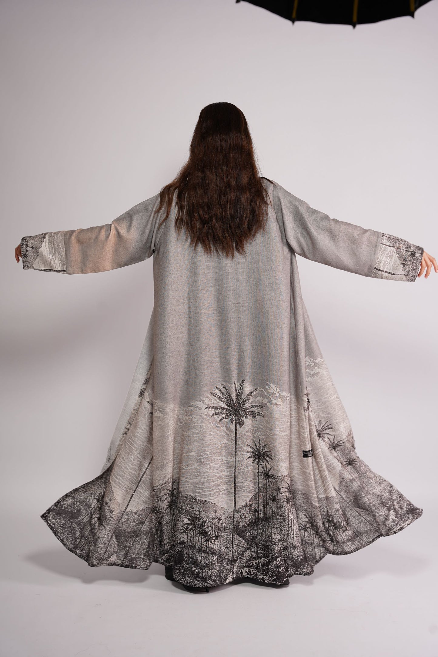 Abaya themed on tropical murals linen fabric