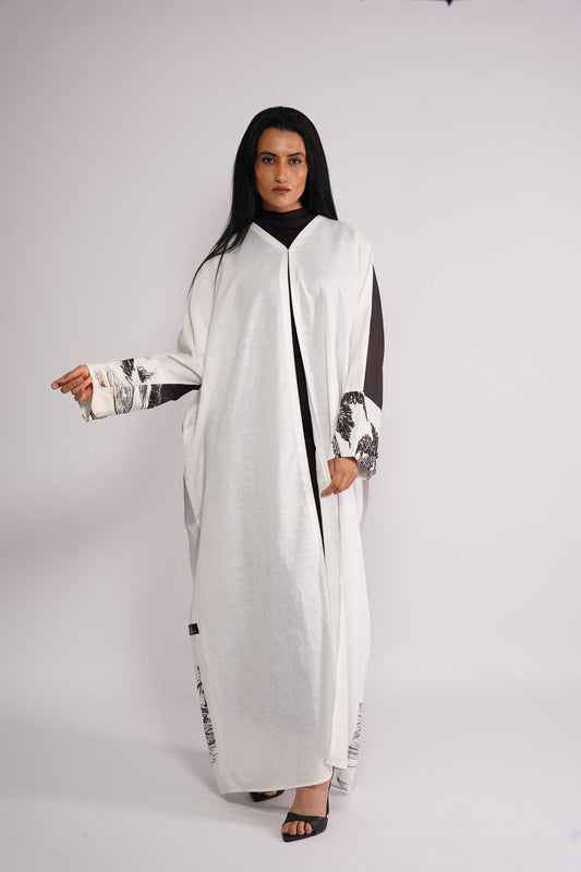 Abaya themed on tropical murals linen fabric