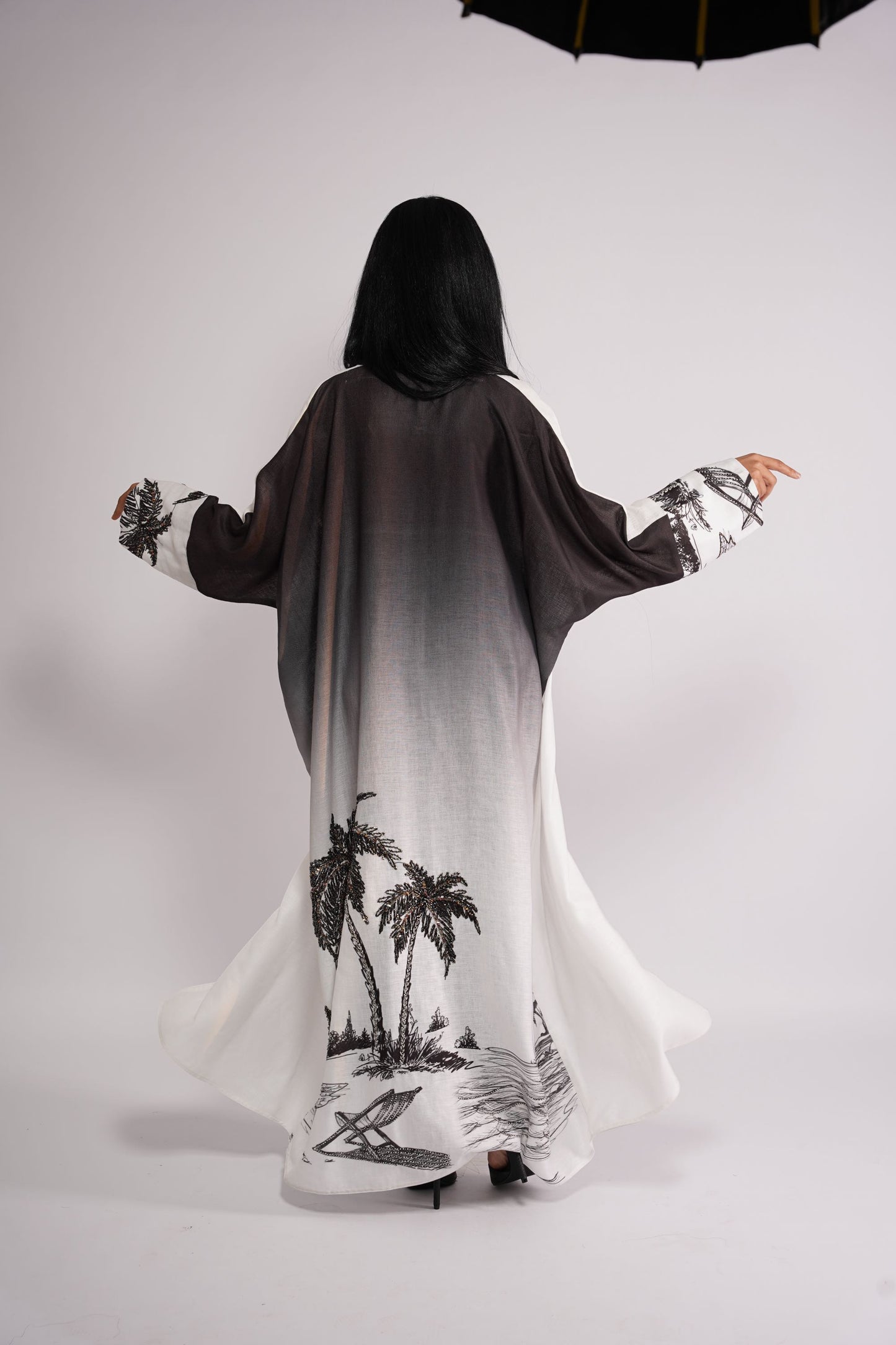 Abaya themed on tropical murals linen fabric