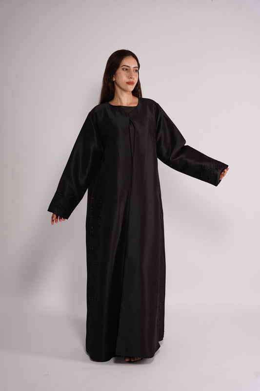 Black embroided Abaya in organza fabric