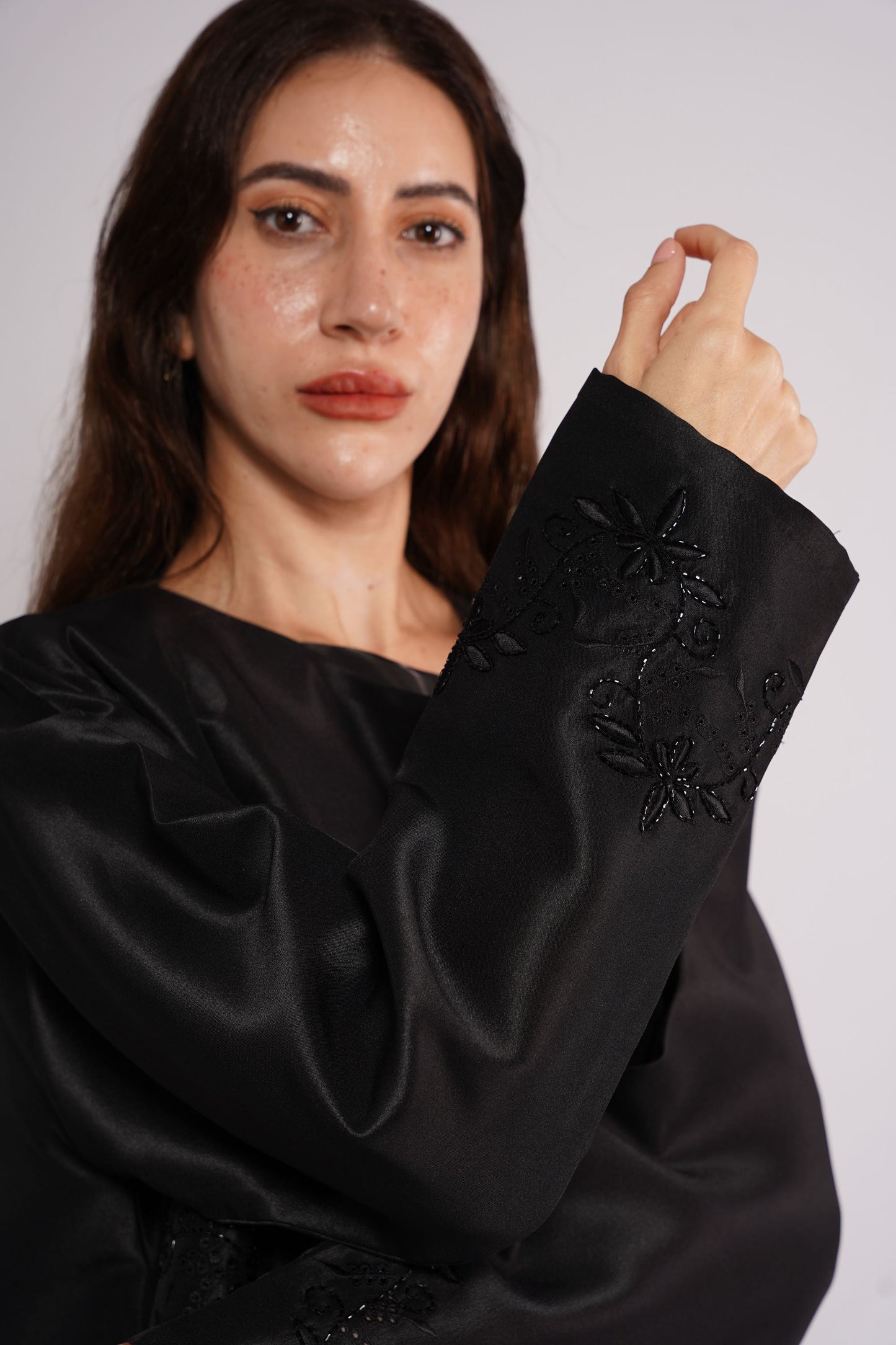 Black embroided Abaya in organza fabric