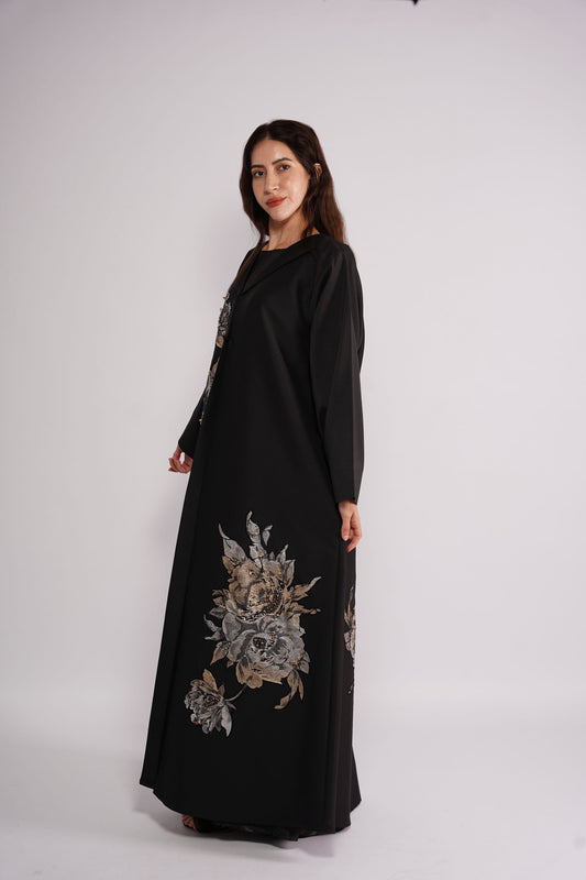 Abaya embellished in large floral applique