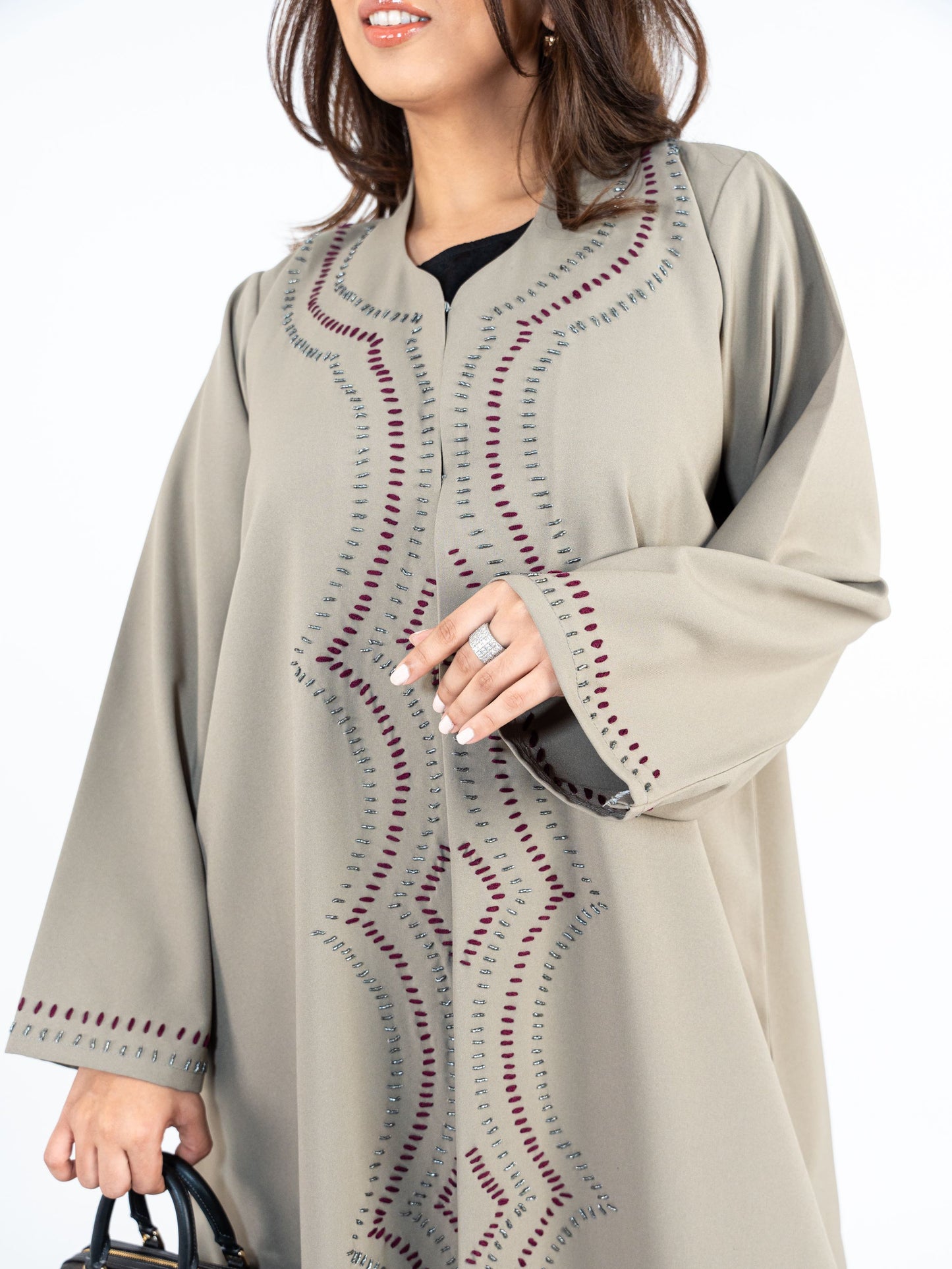 Mocha colored thread patterned Abaya