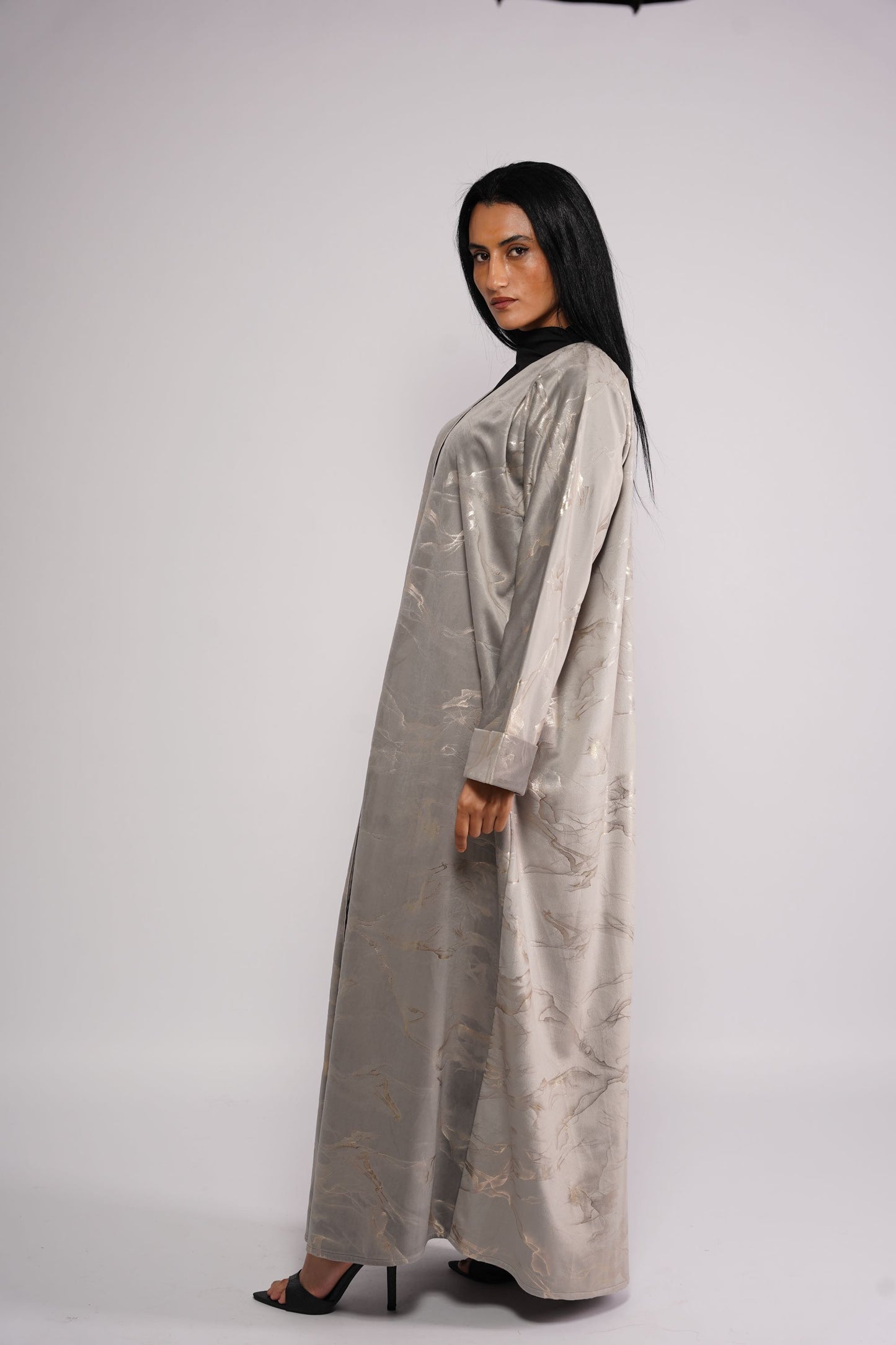 Slate themed Abaya on printed fabric