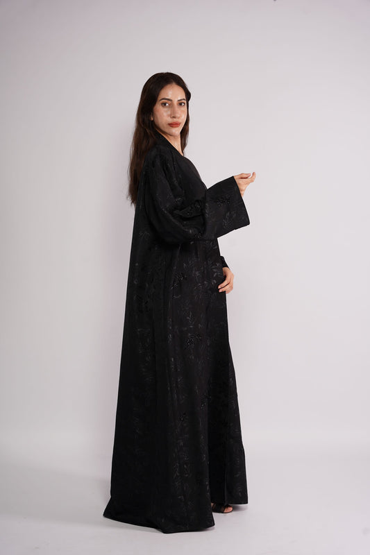 Abaya embellished in art stones leaf pattern
