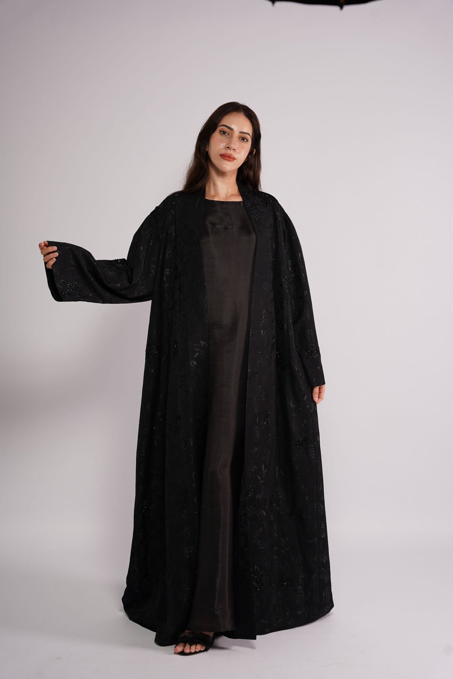 Abaya embellished in art stones leaf pattern