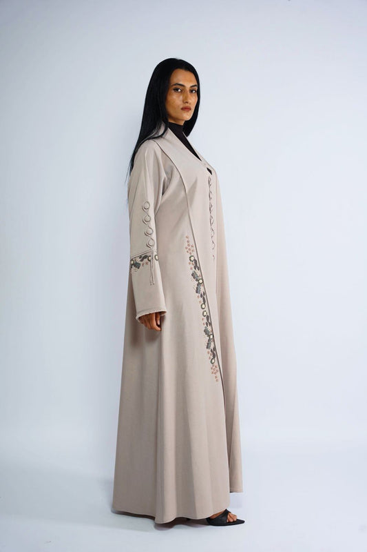 Abaya with 3D floral and stones beads embellishment