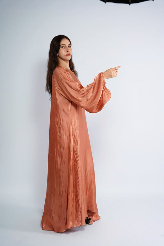 Marigold inspired Abaya with sheer silk finish