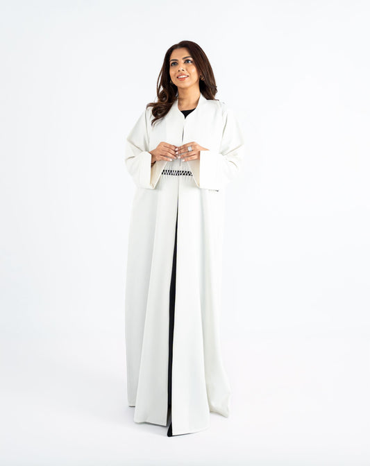 Ivory white Abaya in Barbie fabric