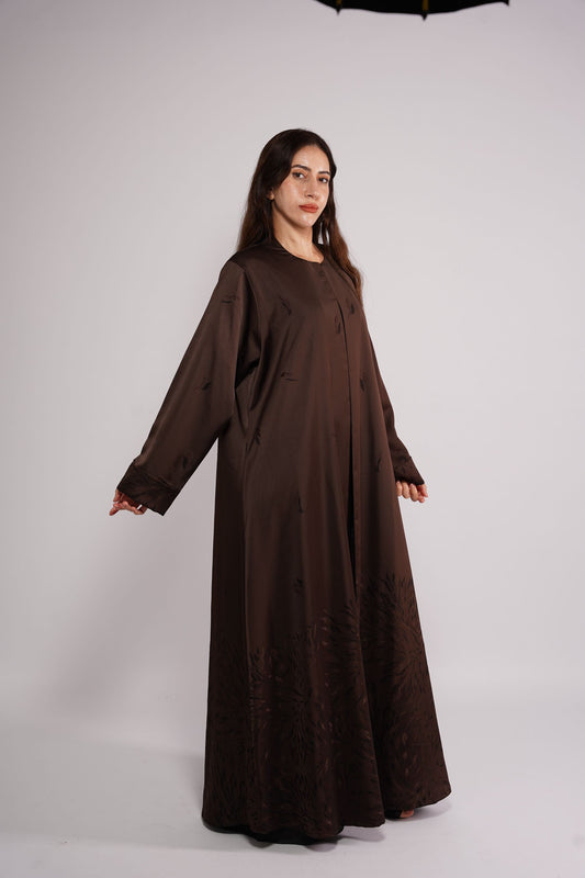 Abaya in cocao crepe fabric flora bottom