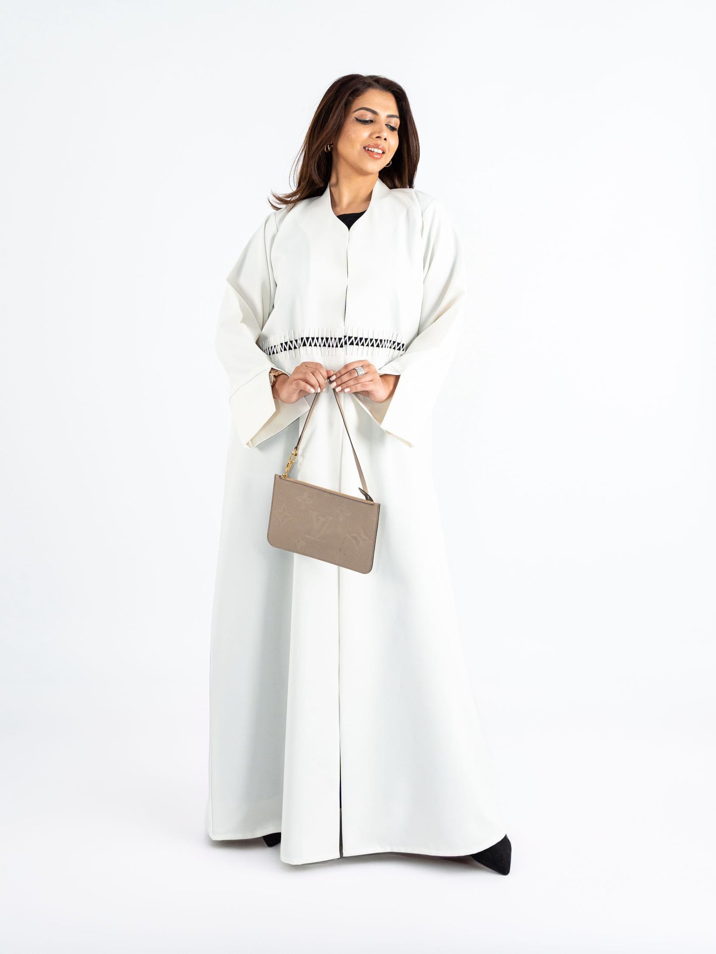 Ivory white Abaya in Barbie fabric