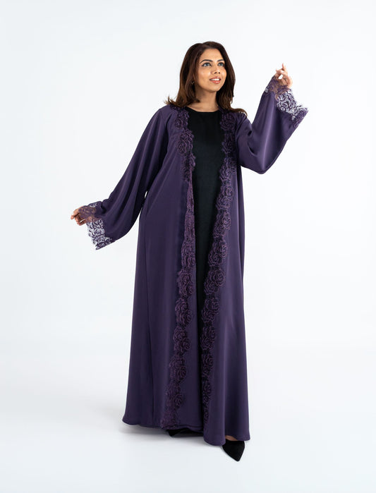 Purple dusk Abaya in lace border