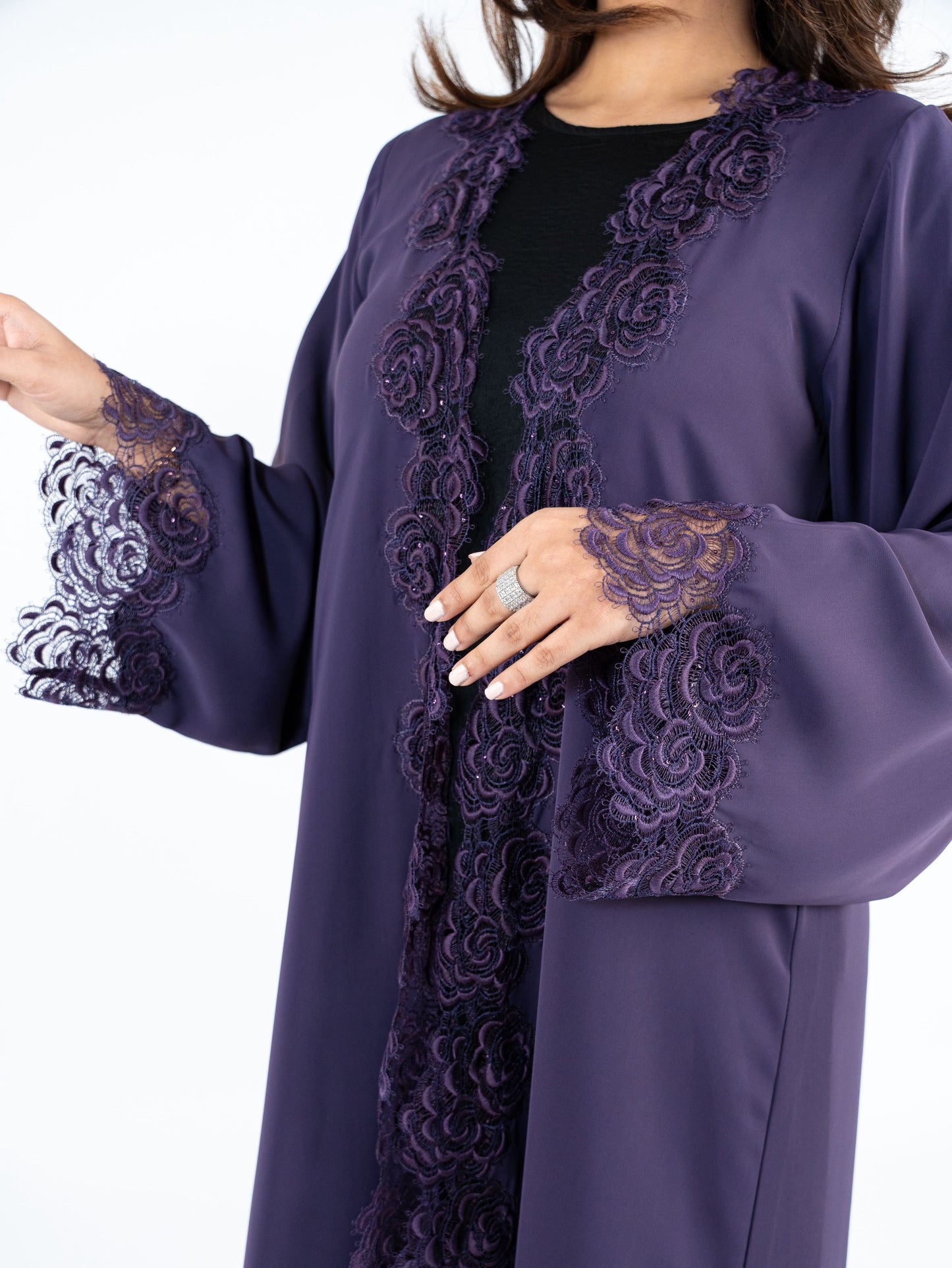 Purple dusk Abaya in lace border