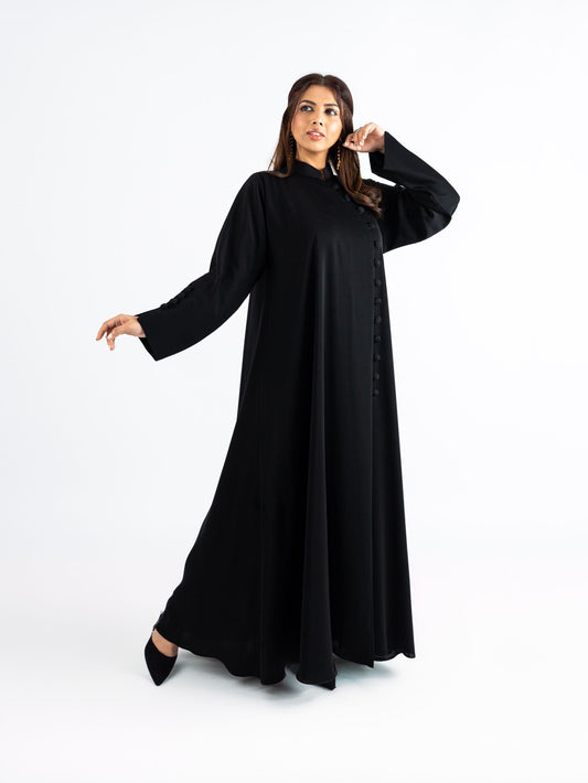Abaya in side button style with oriental collar