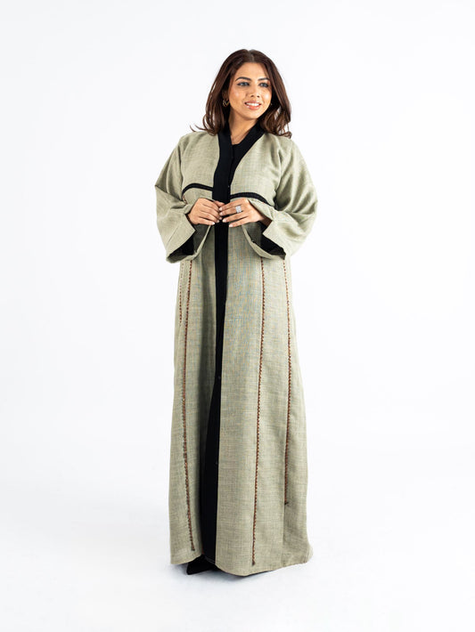 Pistacia vera Linen Abaya in decorative lining