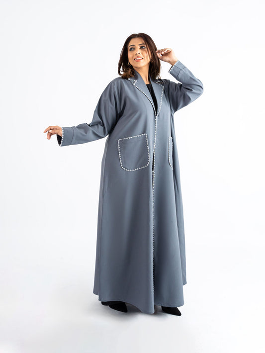 Grey fua linen Abaya with double pockets
