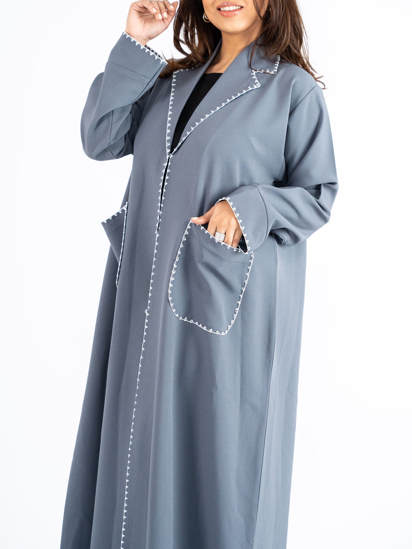 Grey fua linen Abaya with double pockets