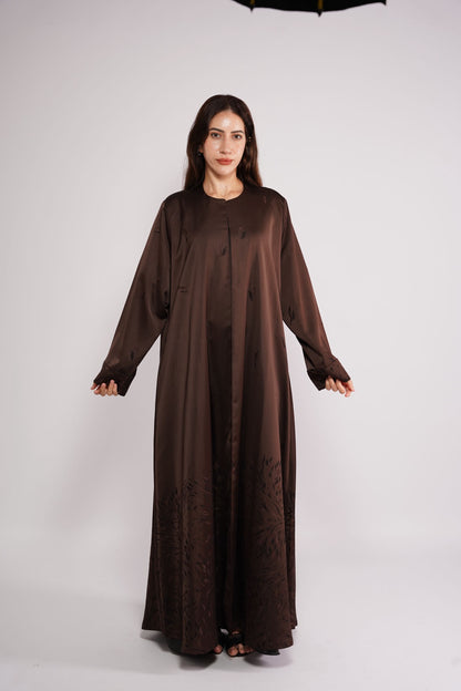 Abaya in cocao crepe fabric flora bottom